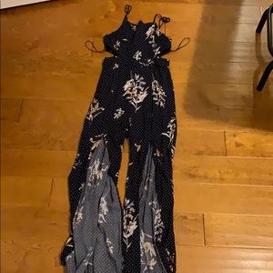 Navy and white polka dot jumpsuit